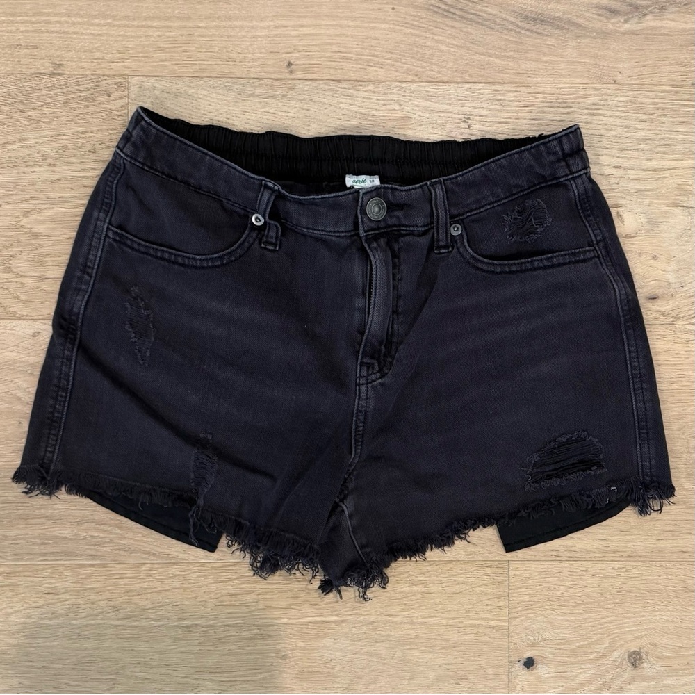 Aerie Black Distressed Denim Shorts
